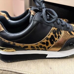 Michael Kors Black and Gold Leopard Sneakers